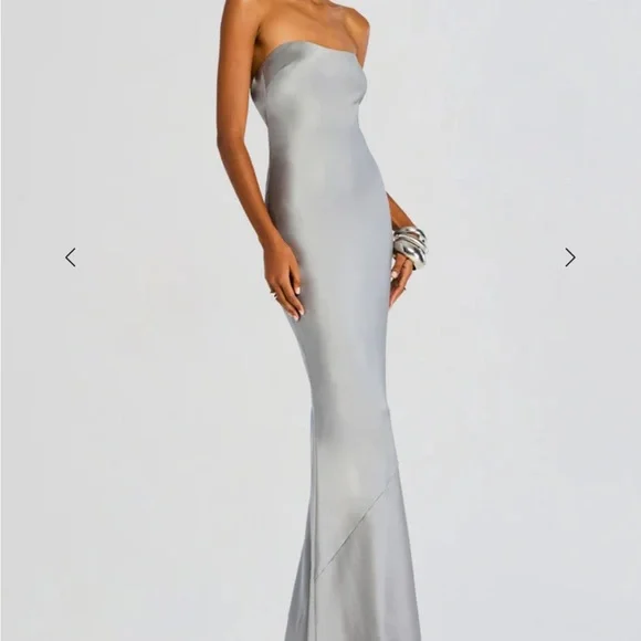 Retrofete Keaton Silver Slate Gray Backless Silk Gown Strappy Maxi Dress Medium - Picture 2 of 9
